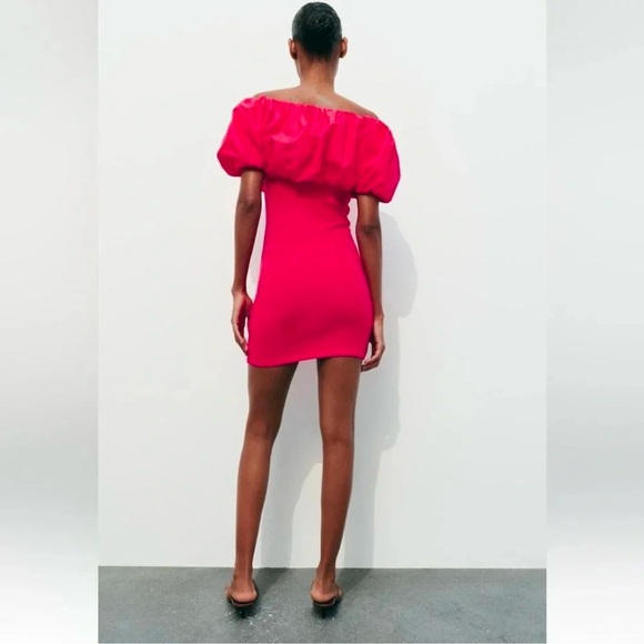 ZARA RASPBERRY OFF SHOULDER PINK MINI DRESS - Picture 5 of 10